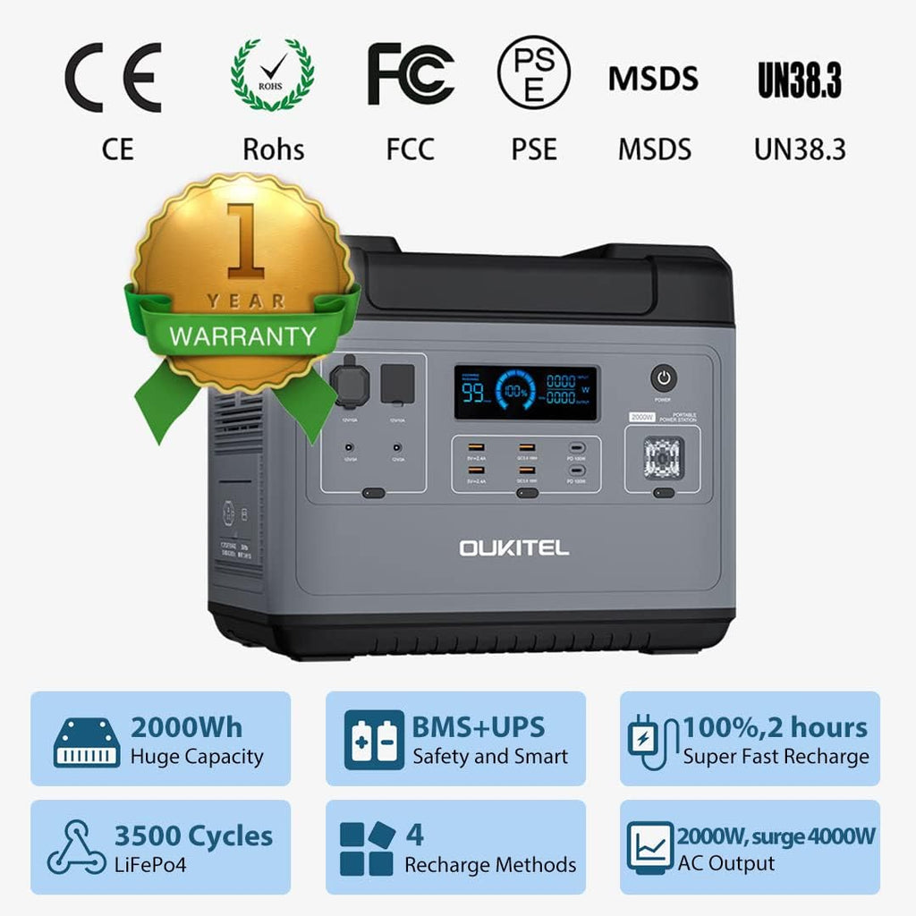 2000W 2000WH LiFePO4 Portable Power Station with 6 AC Outlet 100W USB-C V554379