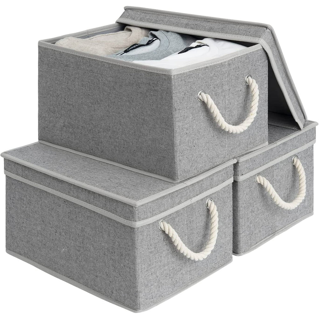 Gray Large 3-Pack Storage Bins with Lid Z305