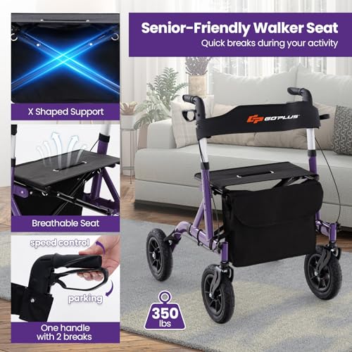 Foldable Rollator Walker with Seat, 9.5" All Terrain Pneumatic Wheel, Heavy Duty A73476