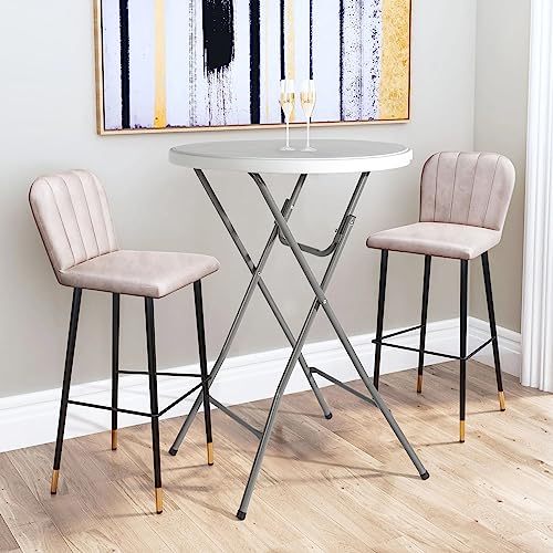 32" Plastic Folding Round Table Bar Height, HDPE, Gray Metal Finish, Black K171775
