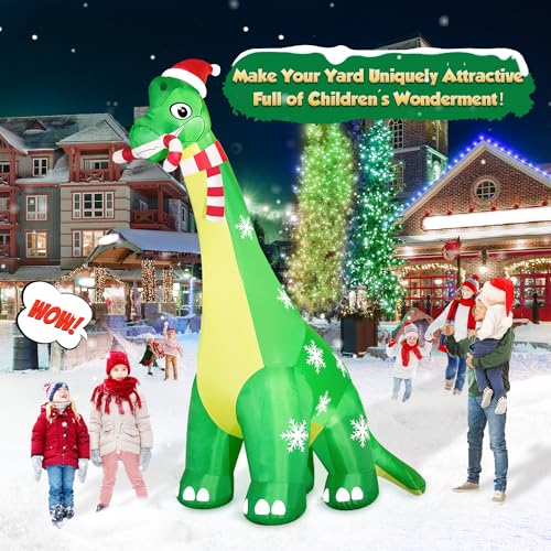 13FT Giant Dinosaur Christmas Inflatable Decorations with Built-in LED Lights D5032