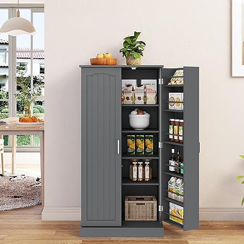 White 4 Door Tall Kitchen Pantry Cabinet with Drawer and Adjustable Shelf M295136