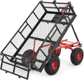 880 lb 10-inch tire steel garden cart with 4-side removable mesh and 180° swivel handle T802023