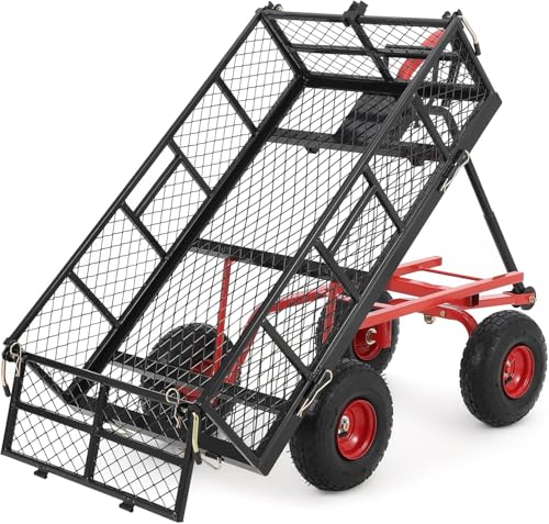 880 lb 10-inch tire steel garden cart with 4-side removable mesh and 180° swivel handle T802023