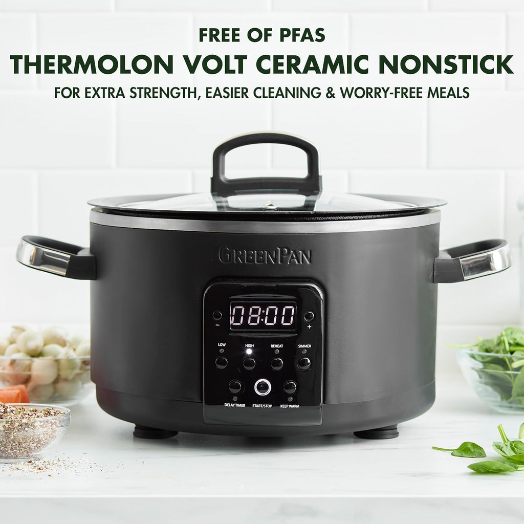 4QT Electric Slow Cooker with Lid, Hard Anodized Ceramic Nonstick Inner Pot V14458