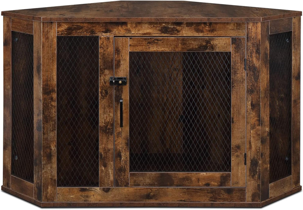 Rustic Brown Wood and Mesh Dog Crate W909