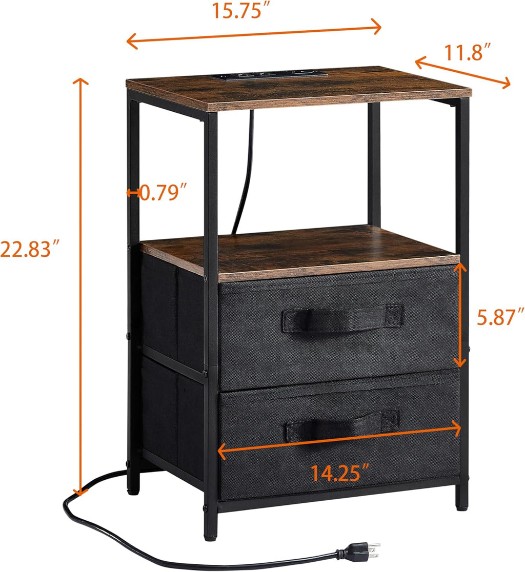 2 Drawer End Table with USB Port and Outlet D29956