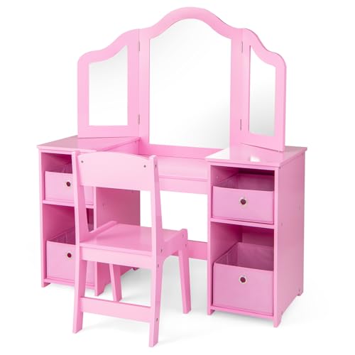 White Kids Vanity with Tri-fold Mirror Q66544