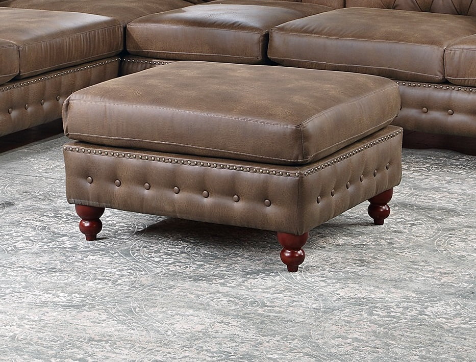 Dark Coffee Leatherette Solidwood Sectional 4pc Set Reversible Chaise Ottoman Tufted Couch E953500