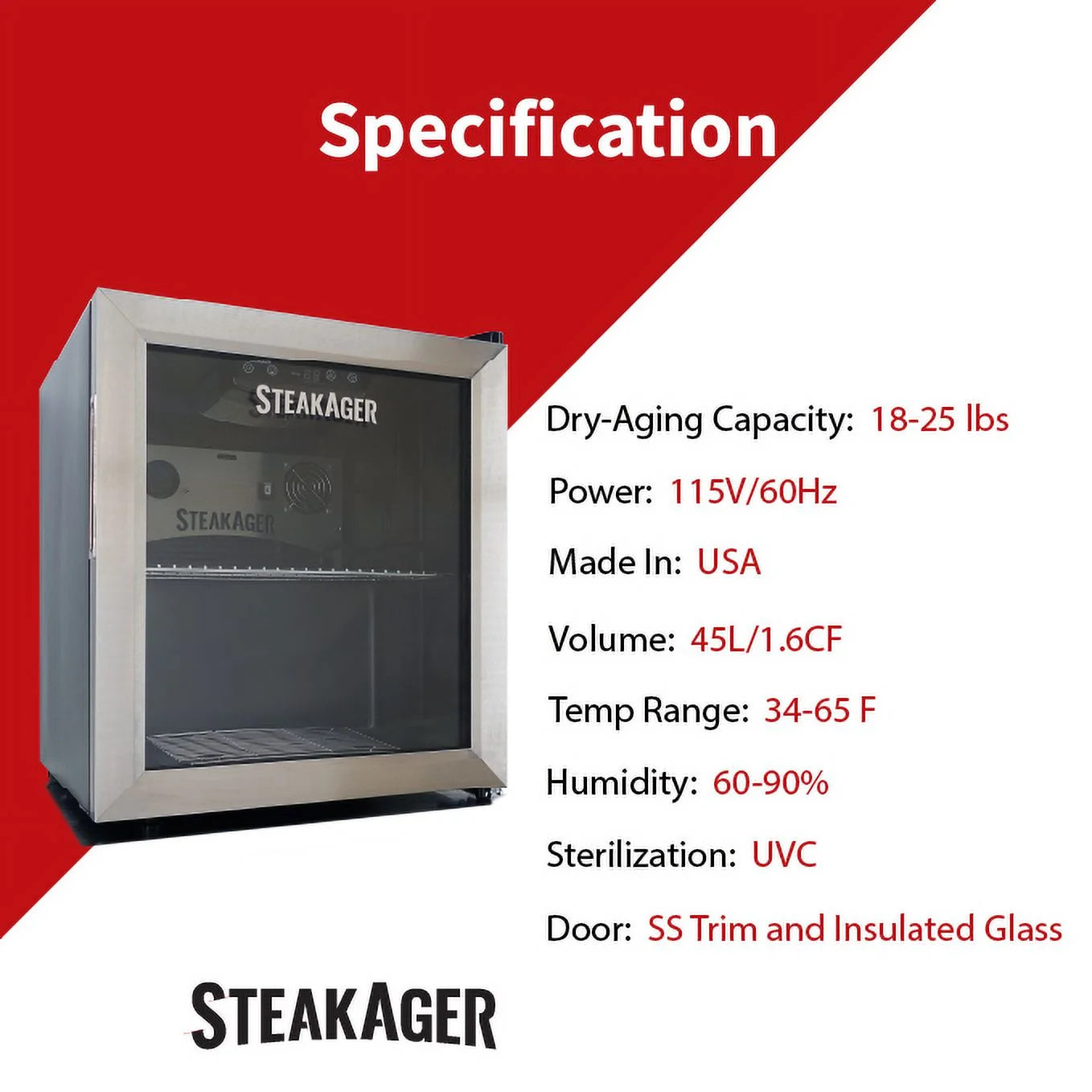 Black and Stainless Steel Home Beef Dry Aging Refrigerator with 20Lbs Capacity H20550