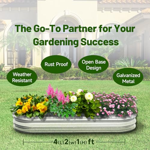 Galvanized Planter Raised Garden Bed, 4x2x1ft Oval Metal Planter Box L79806