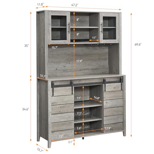 White Tall Farmhouse Coffee Bar Wine Cabinet with Sliding Barn Doors and Storage H945425