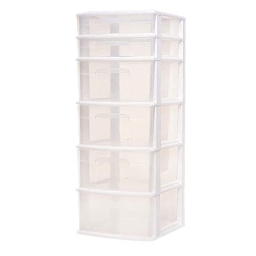 White 6-Tier Clear Plastic Storage Drawer Tower O339
