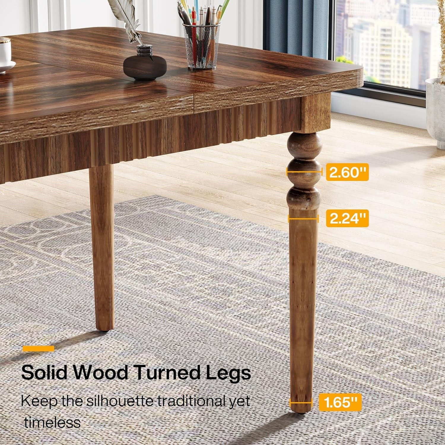 63-Inch Solid Wood Legs Executive Desk, Walnut T361379