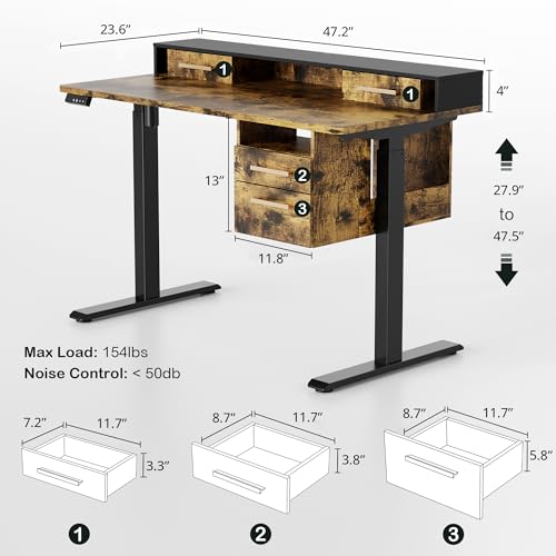 47.2 x 23.6 Inch Electric Height Adjustable Standing Desk with 4 Drawers J579