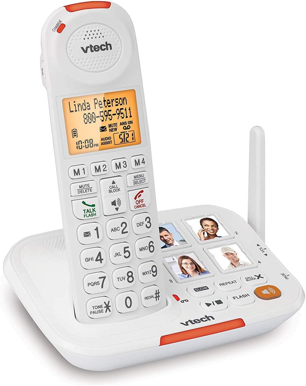 White Amplified Cordless Senior Phone with Answering Machine P141