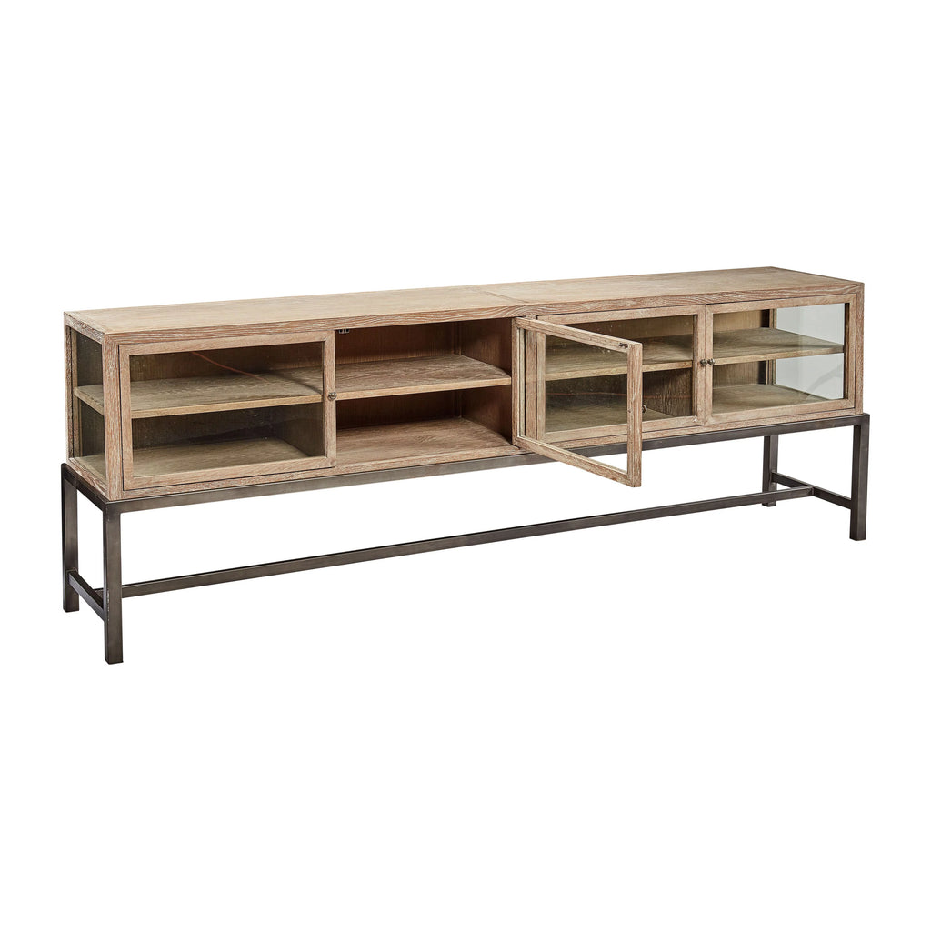 88-inch Glass Oak Display Console with Metal Base O266