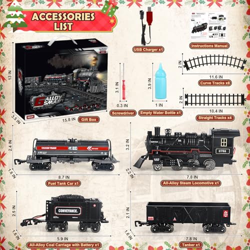 Remote Control Train Set with Track, Lighting, Rechargeable Battery, Smoke, Whistle & Lights L2986