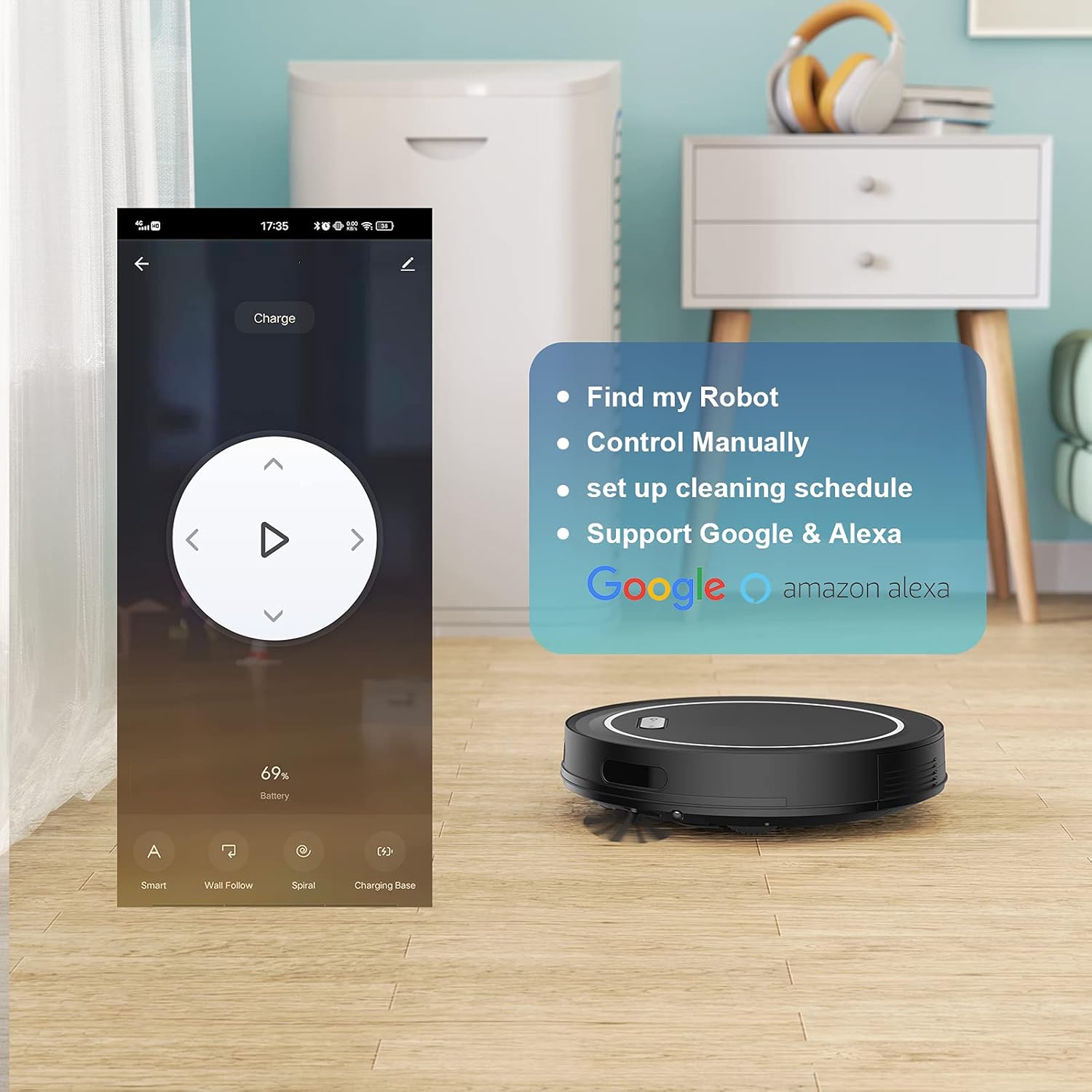 2000Pa Suction Slim Self-Charging Robot Vacuum R1763