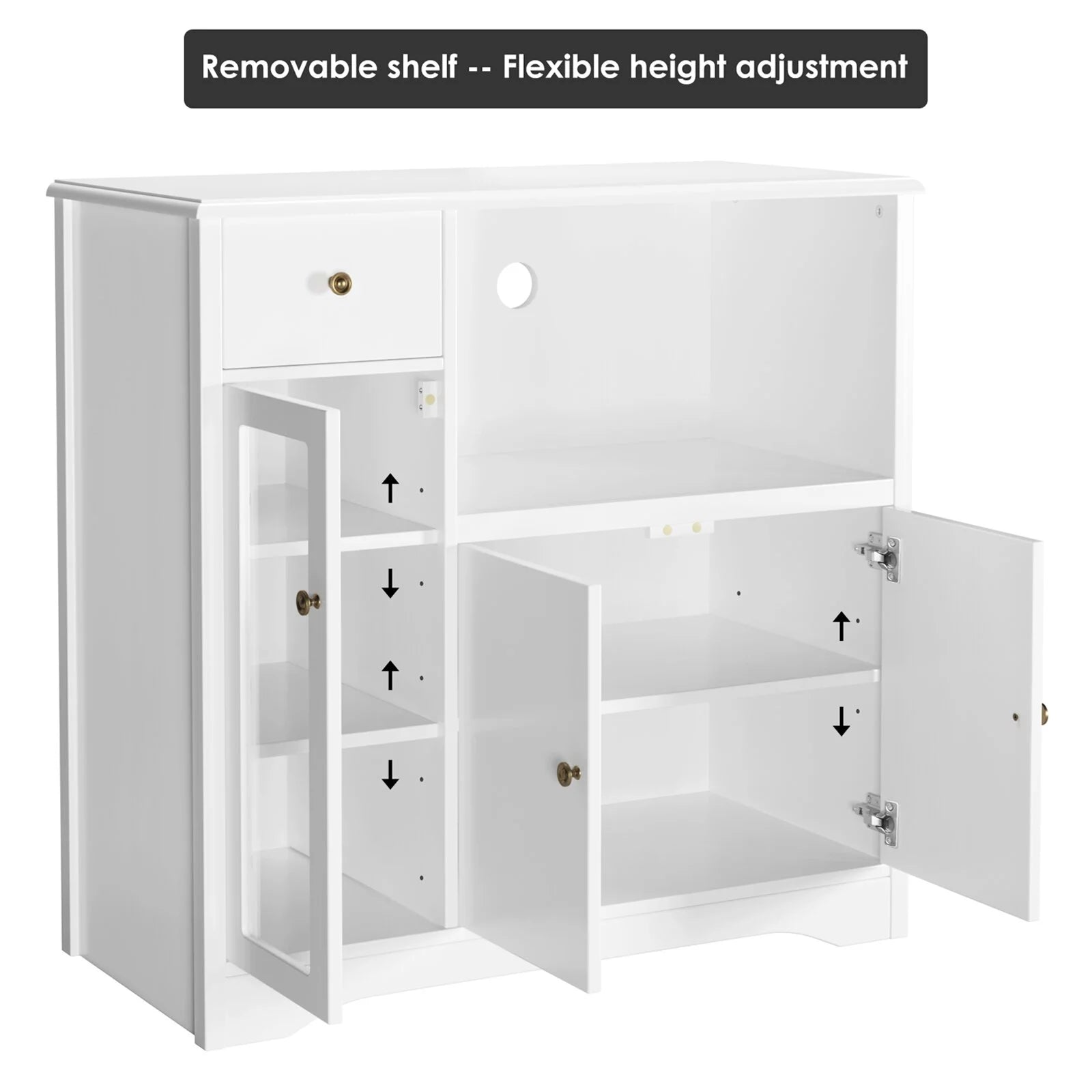 White Microwave Cabinet with Hutch and Adjustable Shelves and Drawer L617861