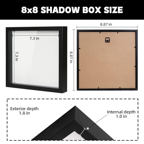Shadow Box Picture Frame with Linen Board Deep Wood Glass Display Case (Walnut, 2pcs 8X8) O4232