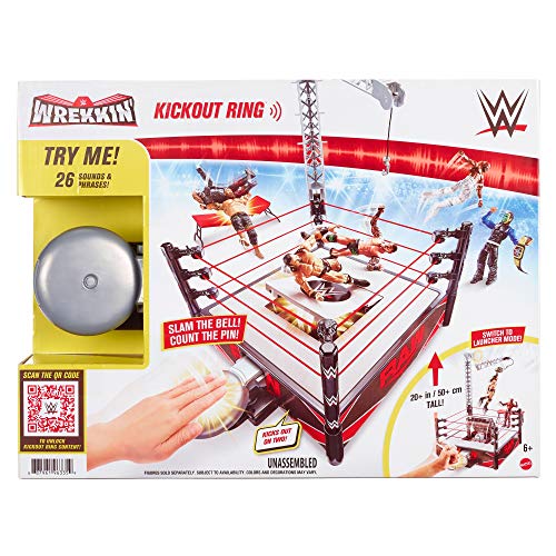 WWE Wrekkin' Kickout Ring Playset with Launcher, Crane, Championship, 13-inch x 20-inch H890
