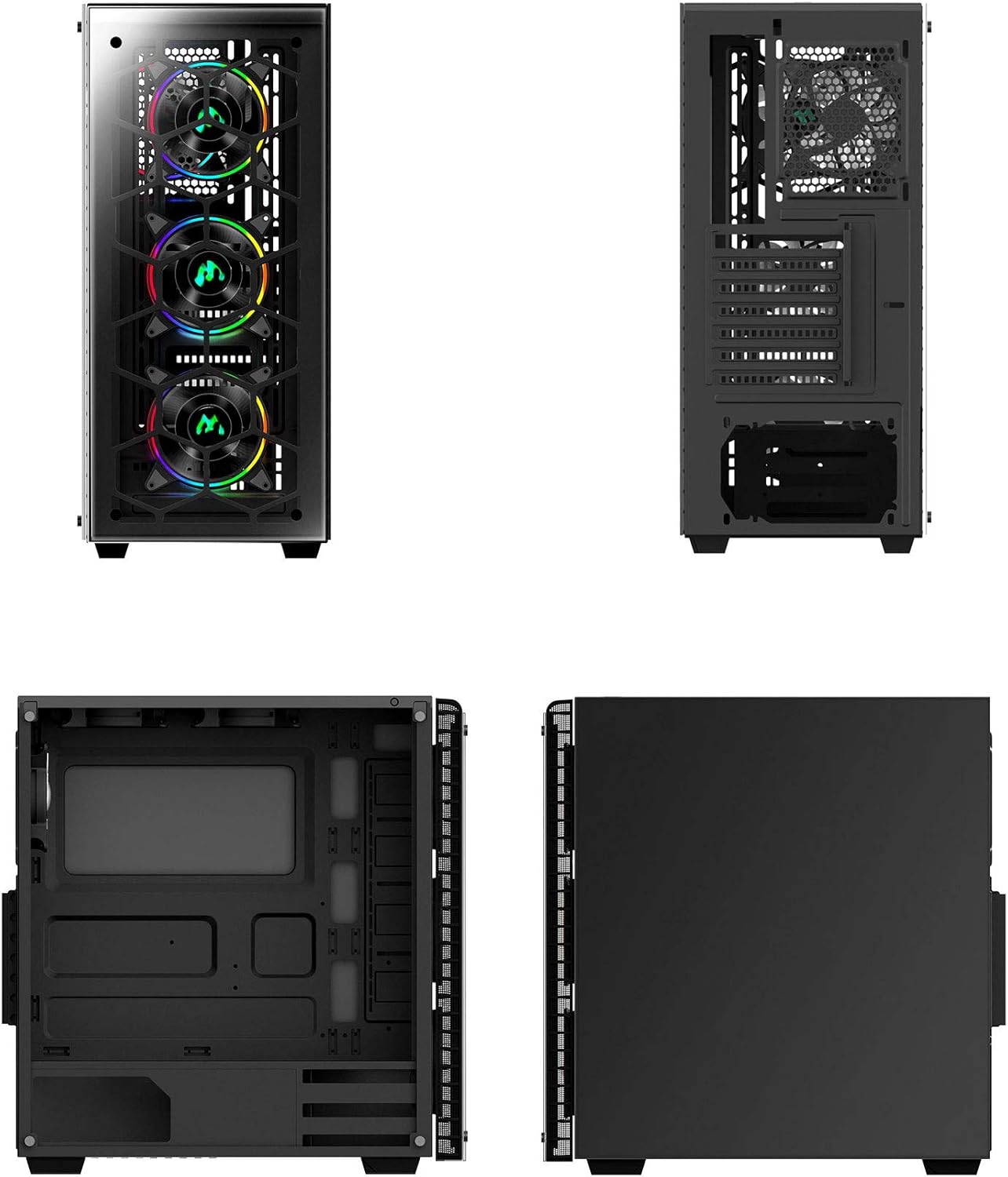 Black ATX Mid Tower Gaming Computer Case with Tempered Glass, 4X 120mm Fan, USB 3.0 H3821