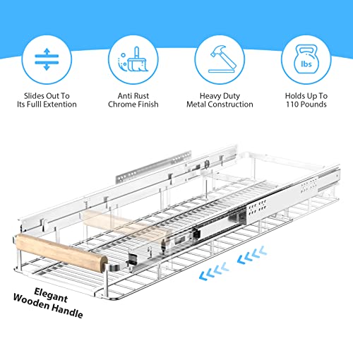 Extendable Slide Out Cabinet Organizer Pull Out Pantry Shelves Drawers Under Sink Sliding Basket, Adjusted Width 16.1"-26.3", 2 Pack D751