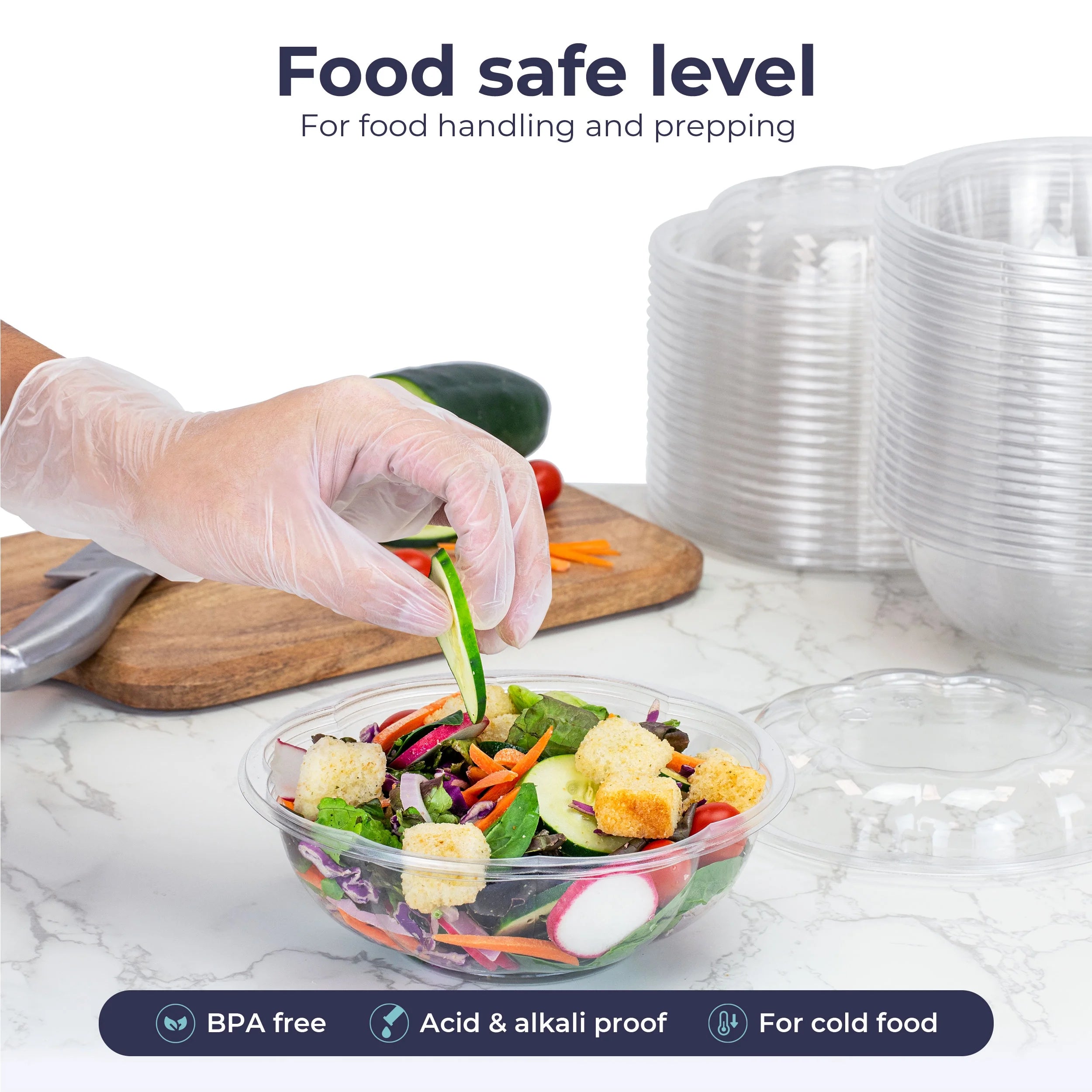 150 Pack 24 oz Clear Plastic Salad Bowls with Airtight Lids E933816