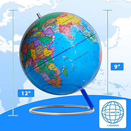 13" World Globe with Stand, Stainless Steel Stand, Blue D740