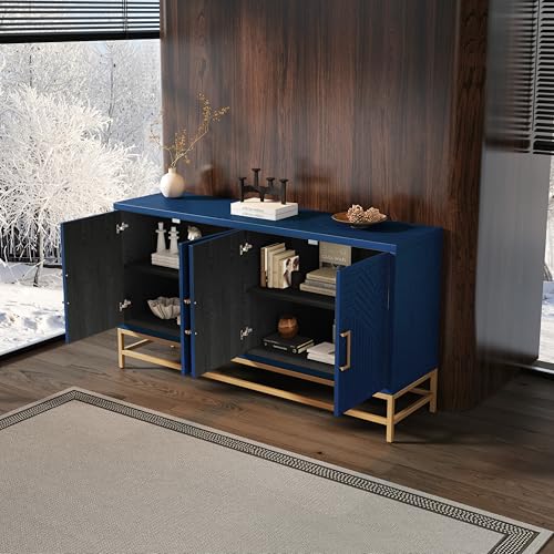 Navy Wooden Accent Storage Cabinet with 4 Doors and Adjustable Shelves T5706