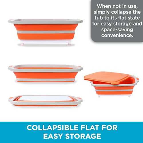 Large BBQ Collapsible Cutting Board and Grill Caddy Tub with Colander & Lid S12698