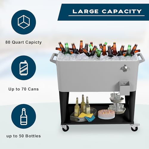 80 Quart Rolling Cooler Cart with Wheels E400