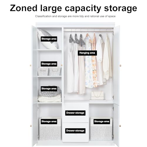 White 2 Door Wooden Armoire Wardrobe with Shelves N161