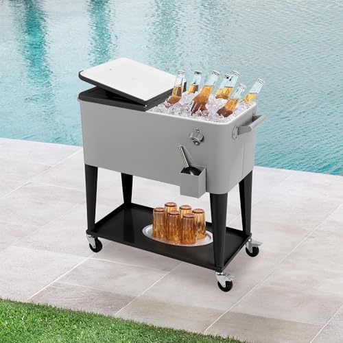 80 Quart Rolling Cooler Cart with Wheels E400