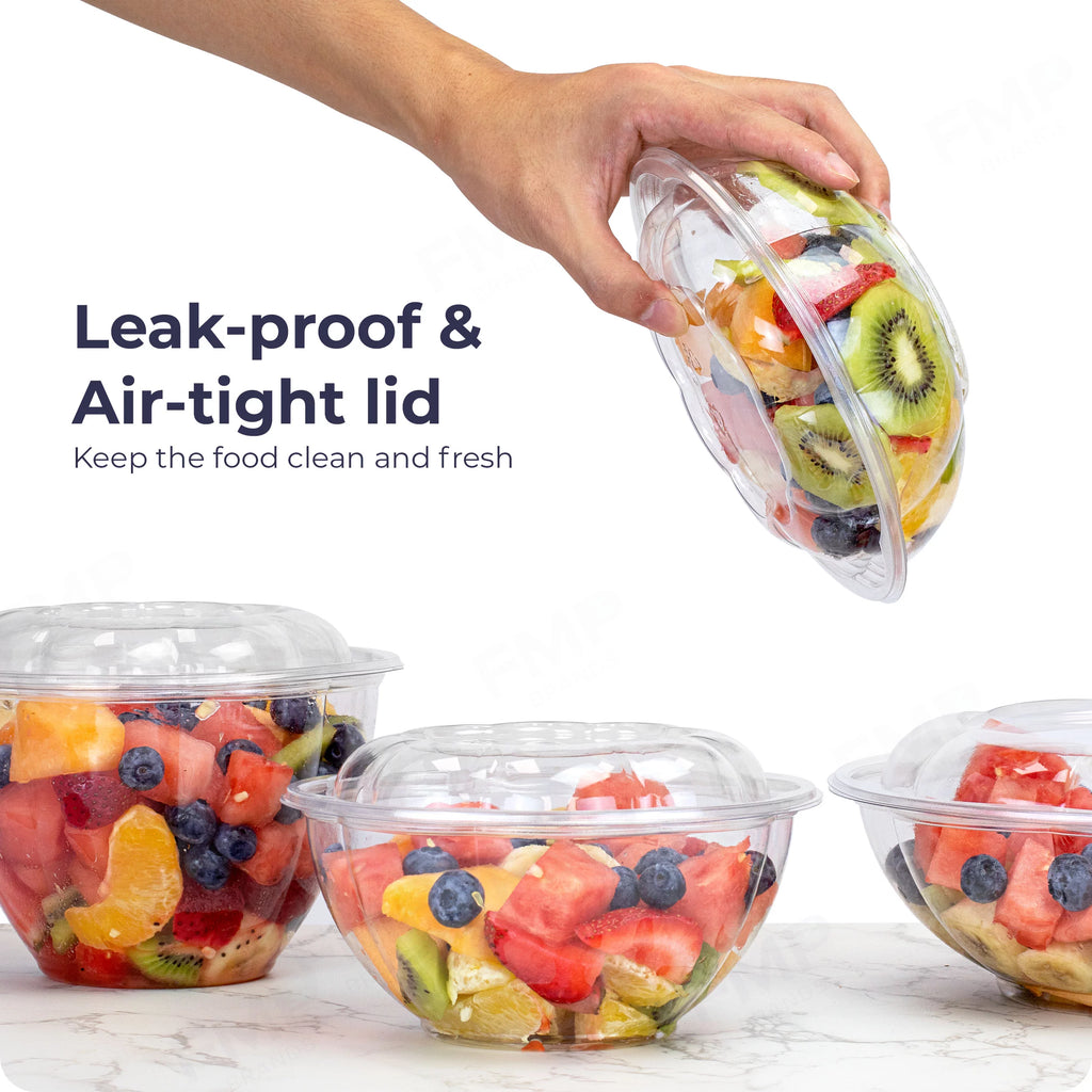 150 Pack 24 oz Clear Plastic Salad Bowls with Airtight Lids E933816