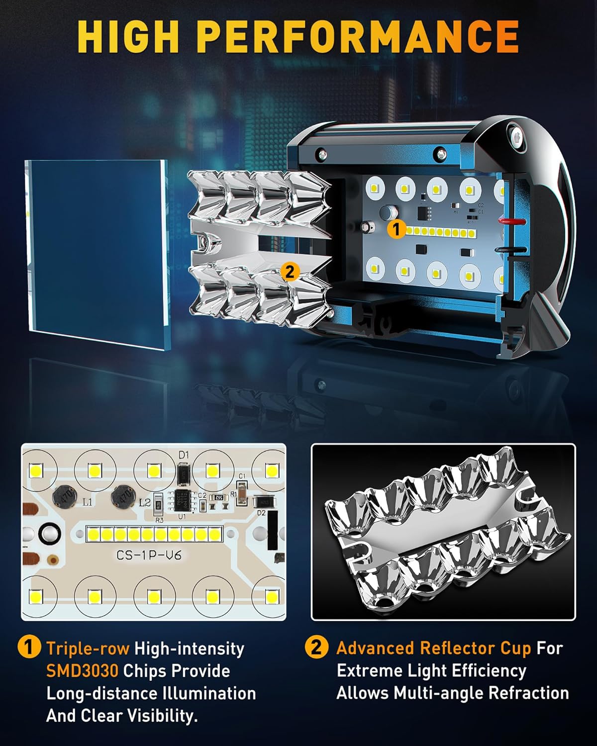 12 Inch LED Light Bar and 4PCS 4 Inch LED Pod Lights, 54000LM Triple Row Spot Flood Combo LED Light Bar I433974