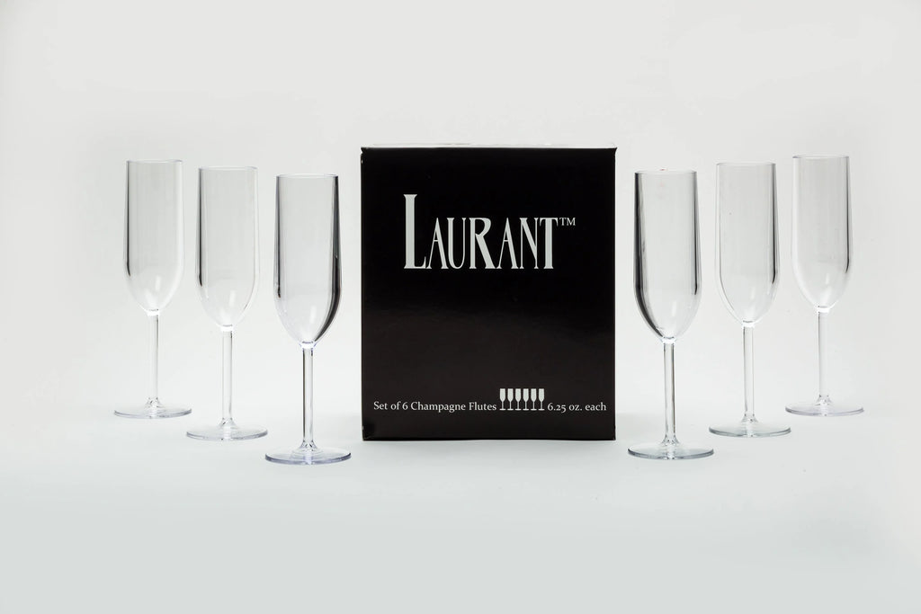 Set of 6 Crystal Clear Tritan Plastic Champagne Flutes H905