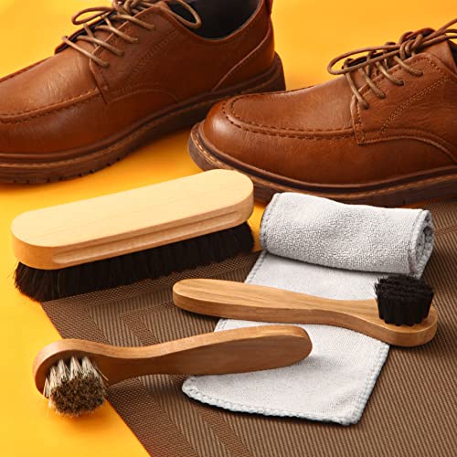 4 Pcs Horsehair Shoe Brush Kit with Microfiber Shoe Cloth E219