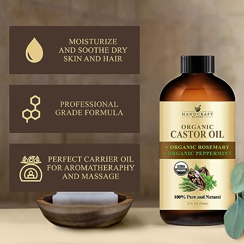 Organic Castor Oil with Rosemary and Peppermint Oil in Glass Bottle - 2 Fl Oz F33664