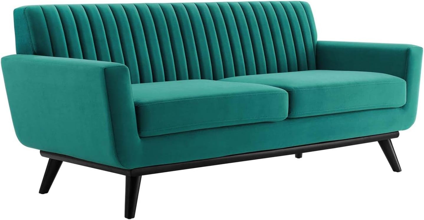 Teal Performance Velvet Channel Tufted Loveseat J12667