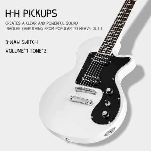 39 Inch Full Size Solid Body Electric Guitar Kit with HH Pickups, Gig Bag, Amplifier, Strap, Cable, Picks, String (White) U18151