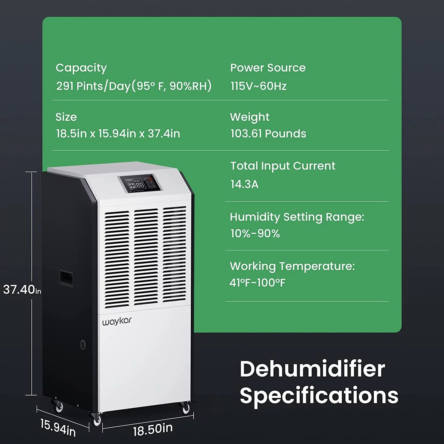 291 Pints Commercial Dehumidifier with Drain Hose T1121
