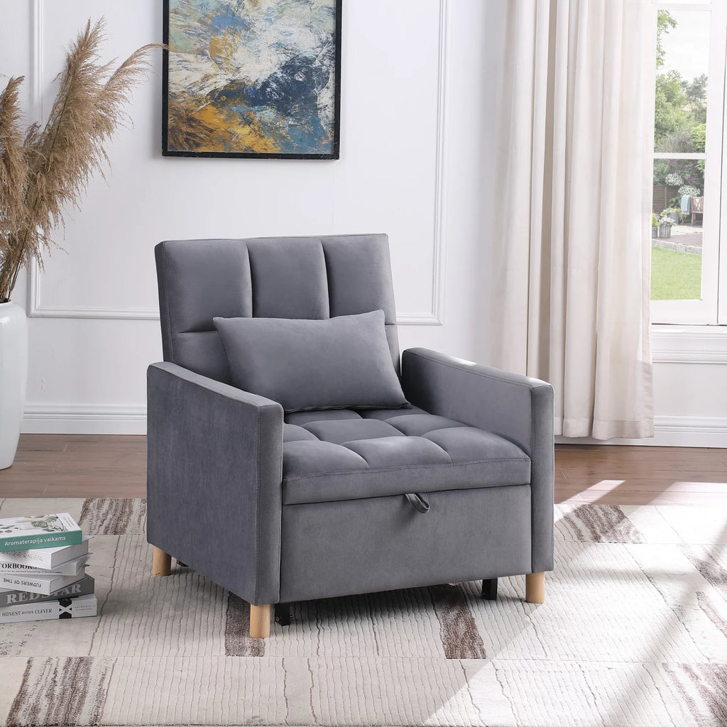 Convertible Sleeper Sofa Chair Bed with Pillow Velvet Fabric M995