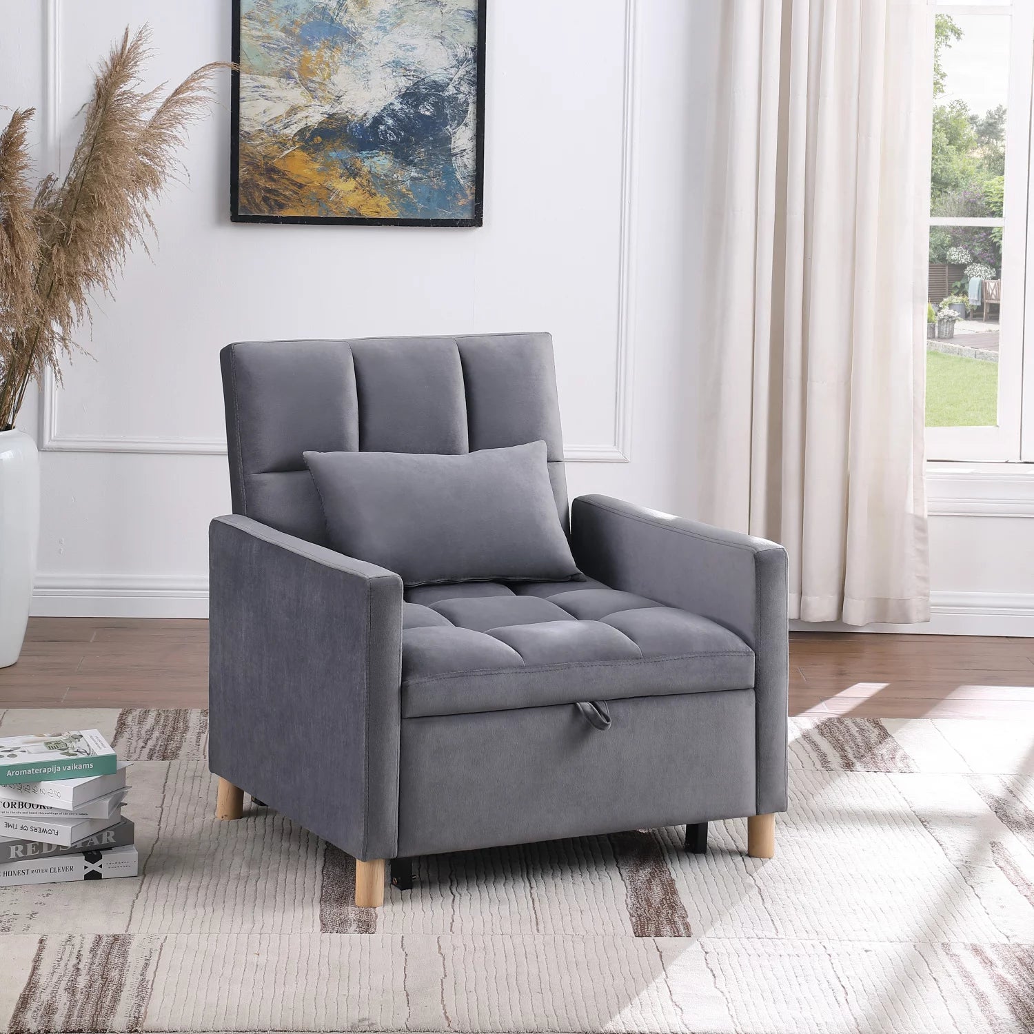Convertible Sleeper Sofa Chair Bed with Pillow Velvet Fabric M995