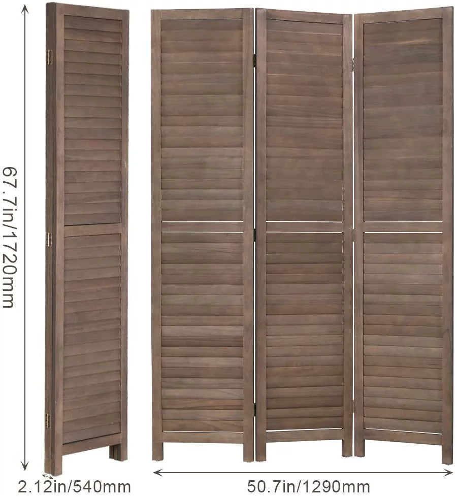 3 Panel Wood Room Divider 4.3 Ft Tall Folding Wood Screen (Brown) L55545