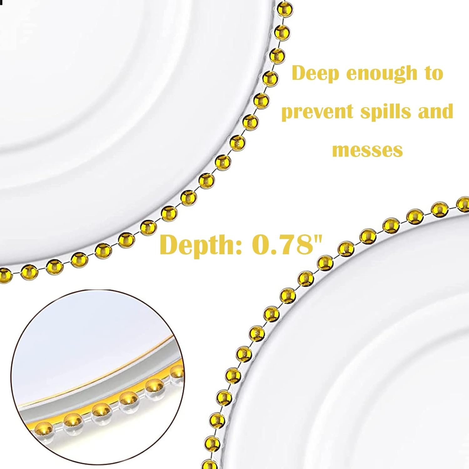 6 Pcs Clear Acrylic Charger Plates with Gold Bead Z98314