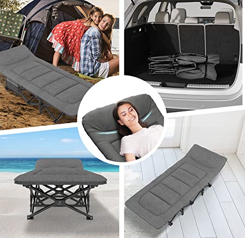 Camping Cot with Cushion and Pillow, Portable Folding Bed with Carry Bag (Grey) T331561