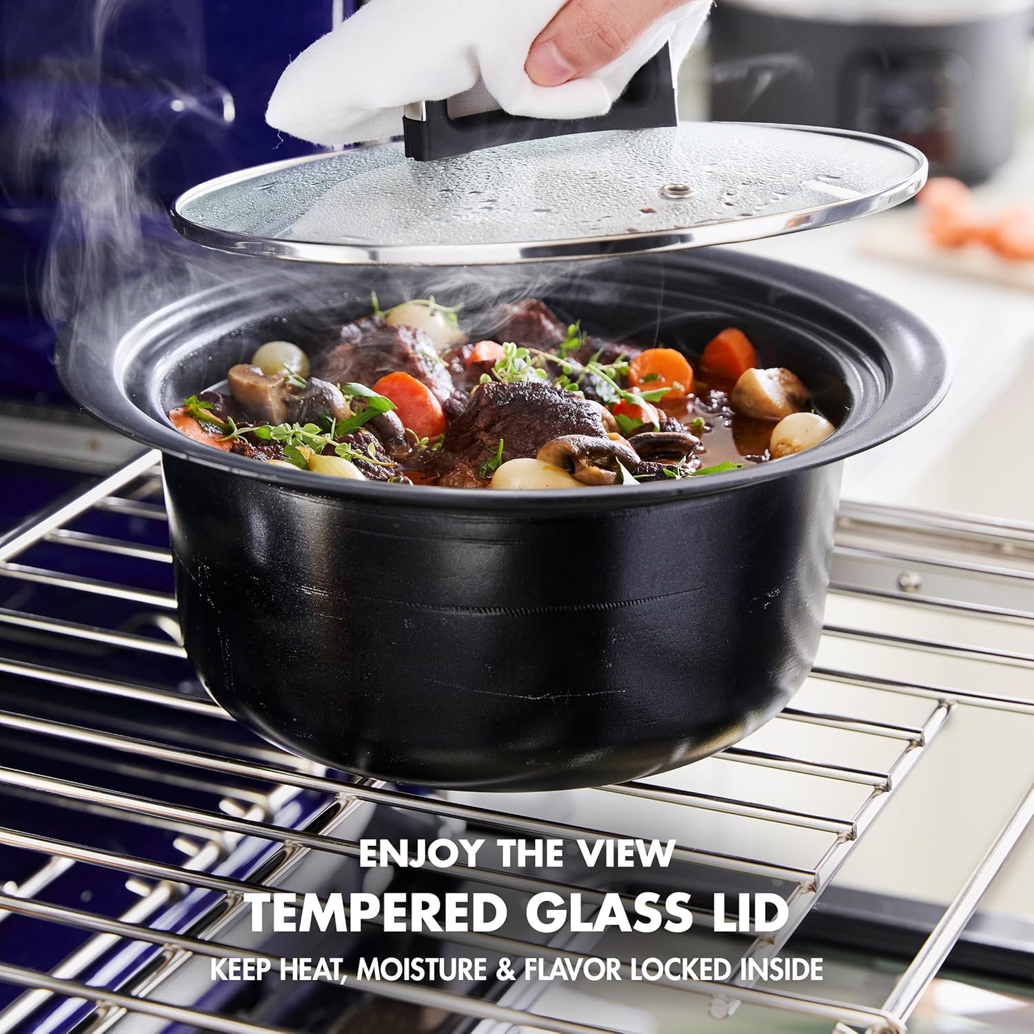 4QT Electric Slow Cooker with Lid, Hard Anodized Ceramic Nonstick Inner Pot V14458