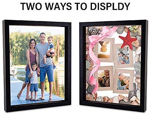 Shadow Box Picture Frame with Linen Board Deep Wood Glass Display Case (Walnut, 2pcs 8X8) O4232